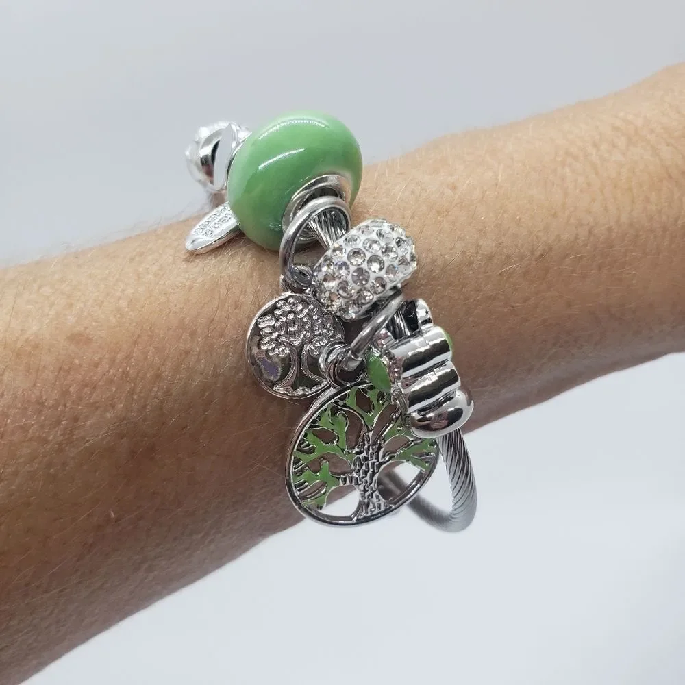 Tree Of Life Charm Bracelet Silver Tone & Green - Picture 5 of 8